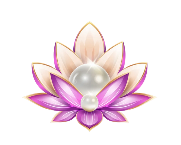 Lotus flower with a pearl at its center on a white background