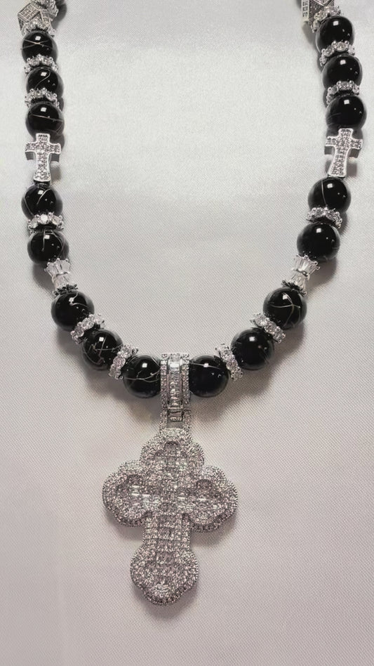 Black and Silver Necklace with cross